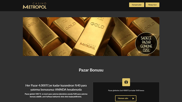 Casinometropol’den Her Pazar 4.000 TL Bonus